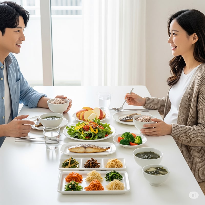 식사하며 대화를 나누는 부부