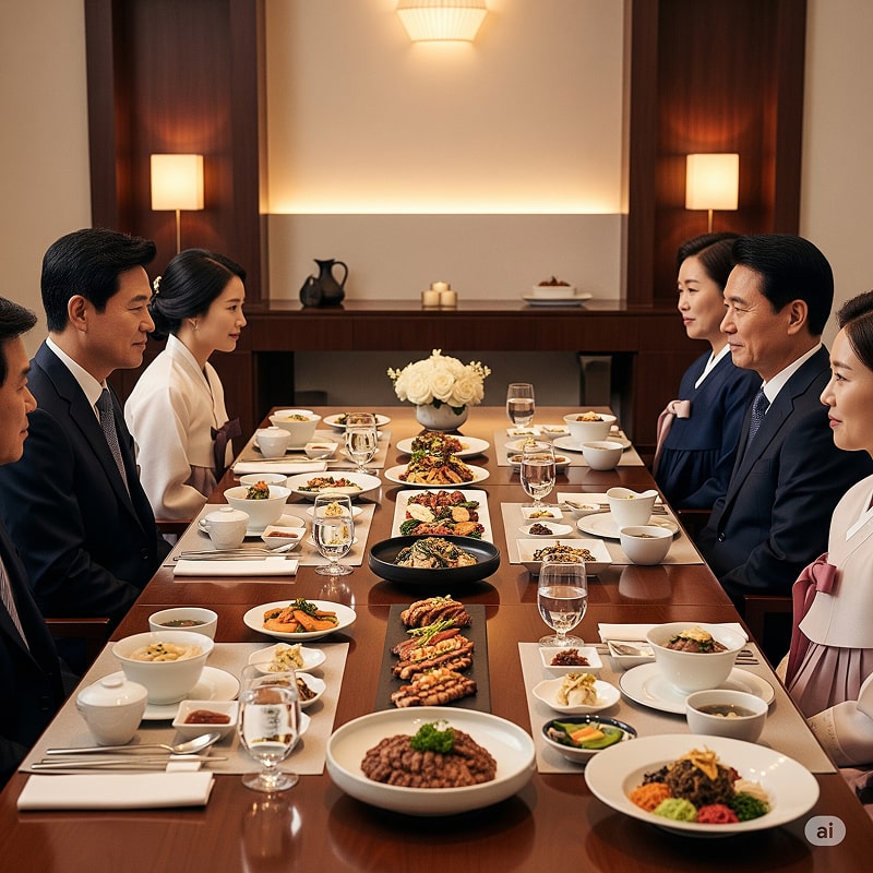 한정식 식당에서 상견례하는 사람들